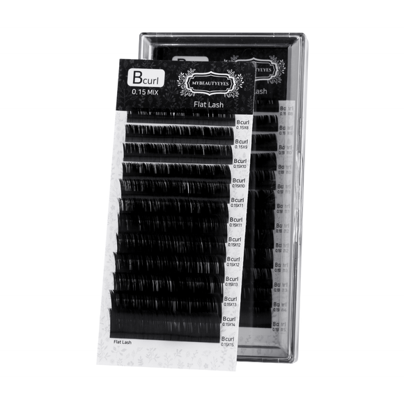 Eyelash Extension Lash / Flat Lash B Curl / T 0.10~0.20mm / L 8~15mm & MIX